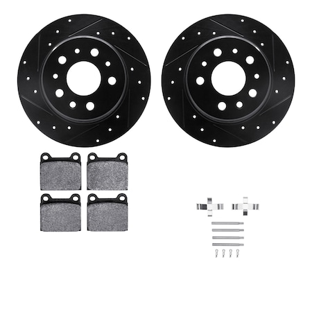 8312-63004, Rotors-Drilled, Slotted-BLK W/ 3000 Series Ceramic Brake Pads Incl. Hardware, Zinc Coat